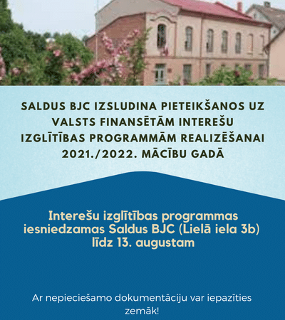 Aicinām pieteikties interešu izglītības programmām realizēšanai 2021./2022. mācību gadā