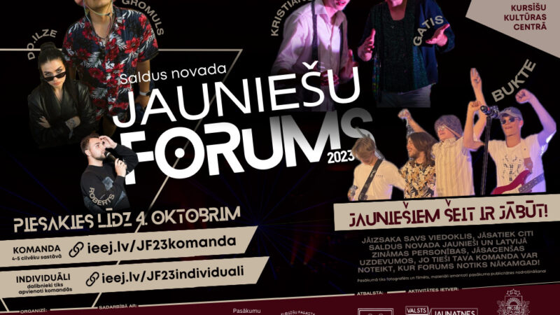 14.oktobrī Kursīšos notiks Saldus novada jauniešu forums 2023