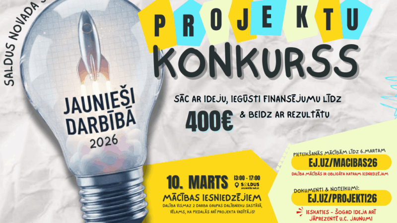 Jauniešu iniciatīvu projektu konkurss – līdz 400 EUR jauniešu idejām