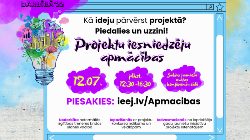 Notiks apmācības jauniešu iniciatīvu projektu iesniedzējiem