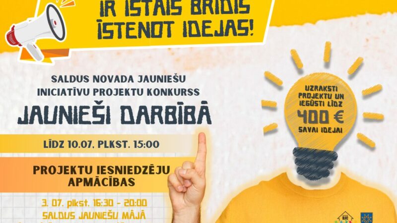 Līdz 10.jūlijam norit Saldus novada jauniešu iniciatīvu projektu konkurss