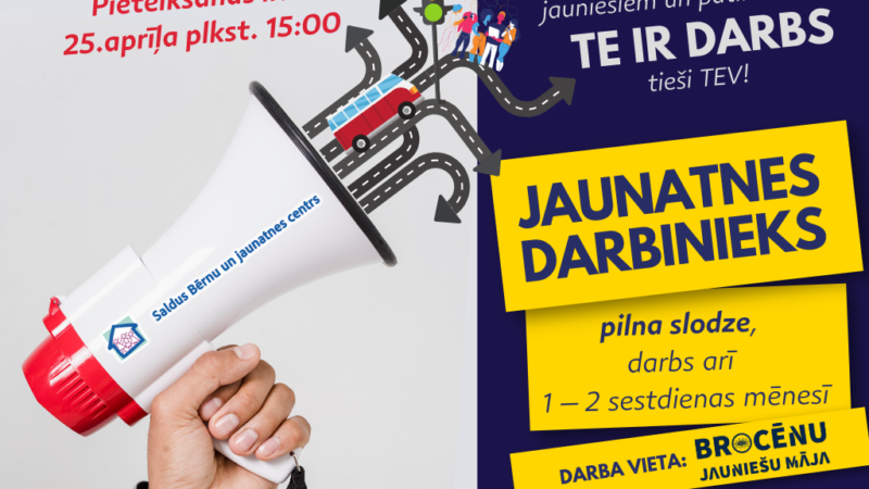 Te ir darbs! Meklējam jaunatnes darbinieku