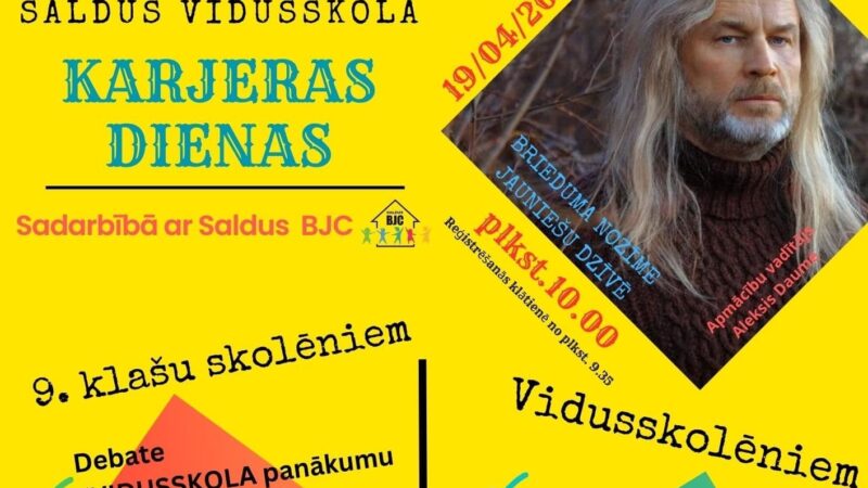 Karjeras izglītības diena Saldus novada 9. klašu skolēniem un vidusskolēniem